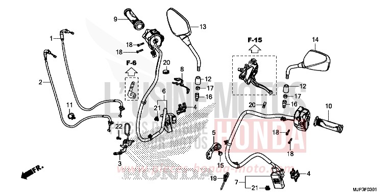 COMMUTATEUR/CABLE (CRF1000D) de Africa Twin CANDY PROMINENCE RED (R342) 2017